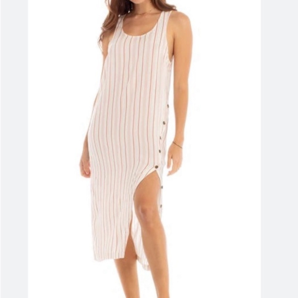Tavik Gia Cover-Up Midi Dress Multi Stripe Button Detail XS Swim Resortwear
